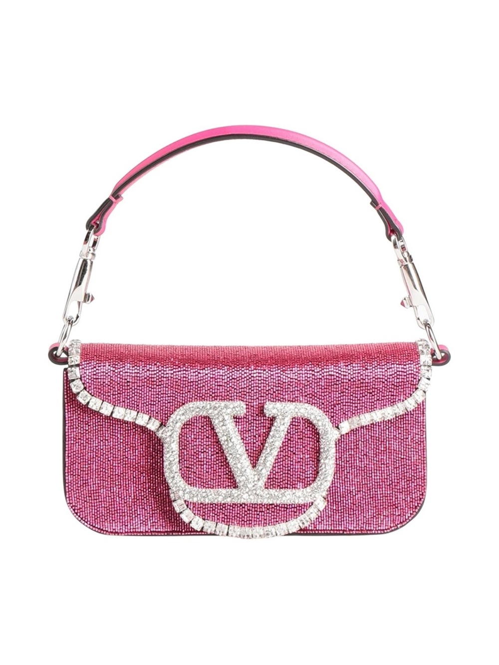 Valentino Pink Crystal V-Logo Shoulder Bag